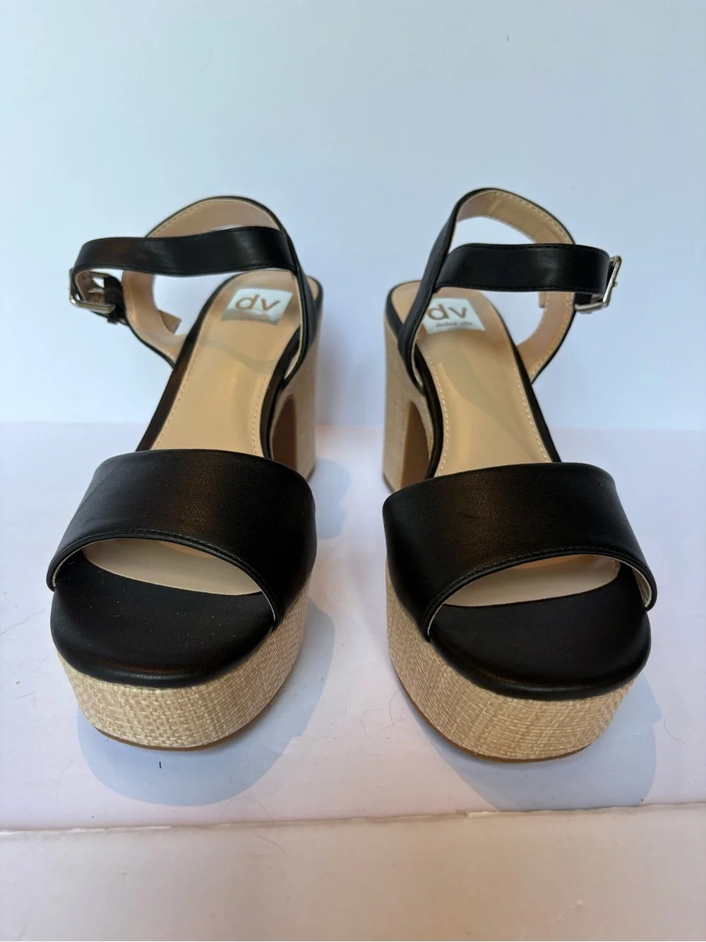 Dolce vita Black/tan Platform Block Heel Sandals with Ankle Strap nWOT Size 8.5